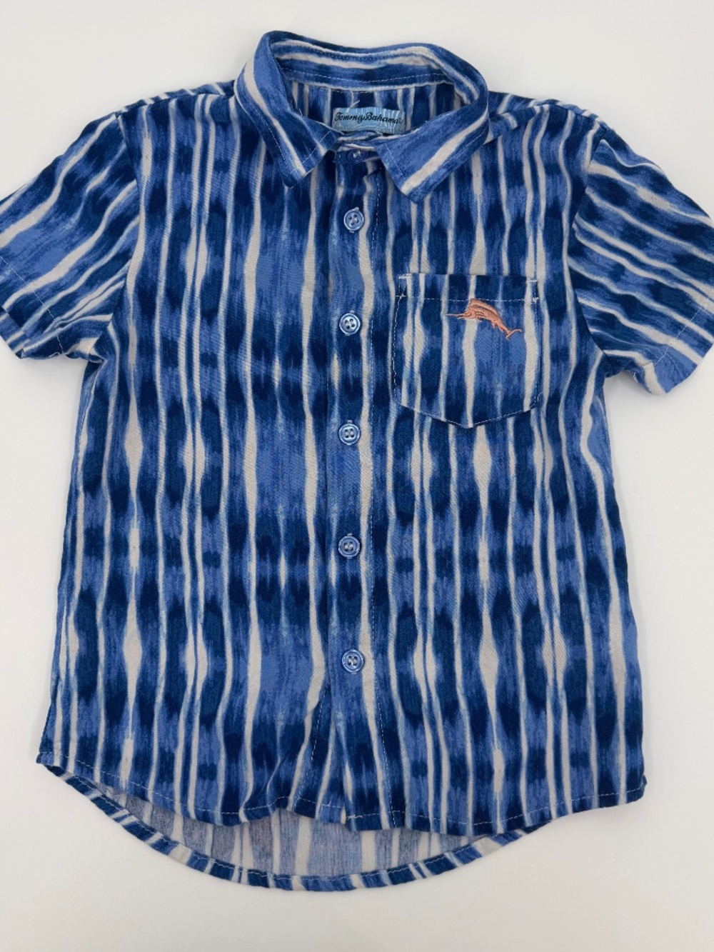 Tommy Bahama Shirt Toddler Baby Boy 3T Blue Button Up Short Sleeve Rayon